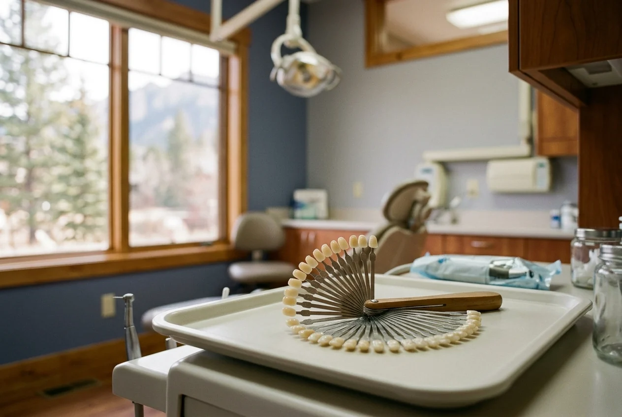 A tooth shade guide on a tray